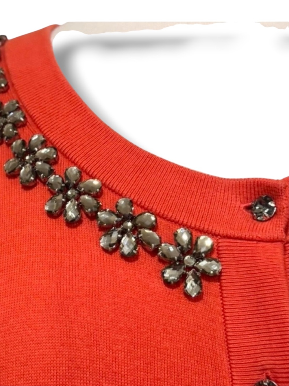 Kate Spade Live Colorfully Orange Jeweled Crystal Cardigan Sweater Large $238
